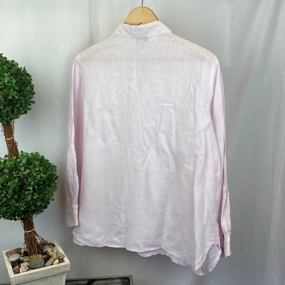 J Jill 100% Linen Pale Baby Pink Long Sleeve Button Down Blouse Top M - Picture 2 of 3